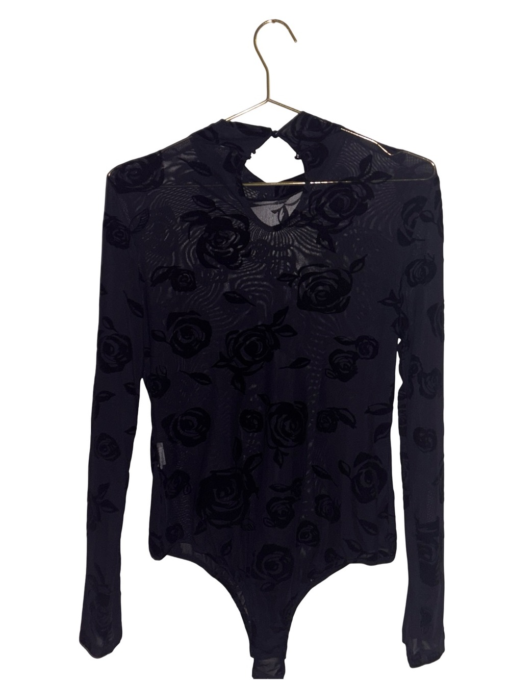 Black Floral Sheer Bodysuit Xtra Large Rose Pattern - Picture 3 of 4